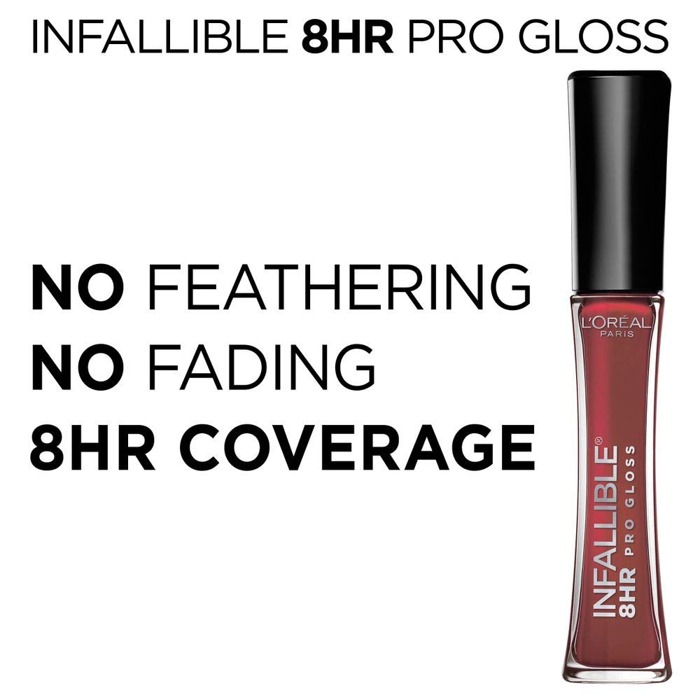 LOreal Paris Makeup Infallible 8 Hour Hydrating Lip Gloss, Cherry Flash, 0.21 Fl Oz