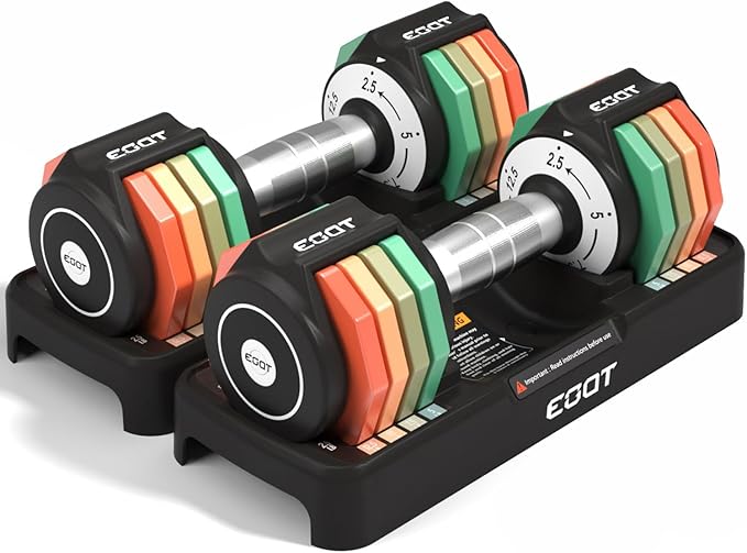 Adjustable Dumbbells Set/Single, 12.5LB/22.5LB/55LB 5 in 1 Free Adjustable Dumbbell Set with Anti-Slip Handle & Rainbow-co...