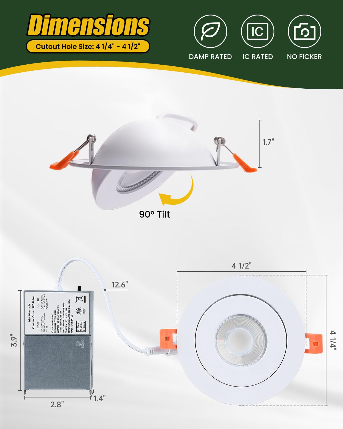 Zyc Gimbal Led Recessed Lighting - 4 Inch 5Cct 9W 360 Rotation Adjustable Eyeball Light Led Swivel Spotlight Directional Sloped Ceiling Light Dimmable Canless Wafer Downlight Pack Of 6 White.