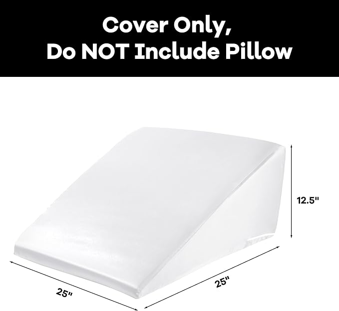 HOMBYS Satin Bed Wedge Pillow Cover Silky & Smooth Wedge Pillowcase 1 Pack 24x24x12, Soft & Breathable, Removable & Machine Washable-Zipper Design (Pillow Not Include),White