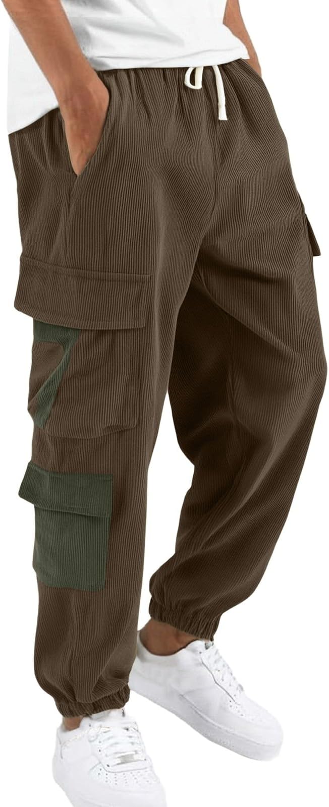 Mens Corduroy Cargo Pants 2026 Winter Warm Casual Straight Leg Pants Workout Jogger Athletic Loose Fit Lightweight Trousers