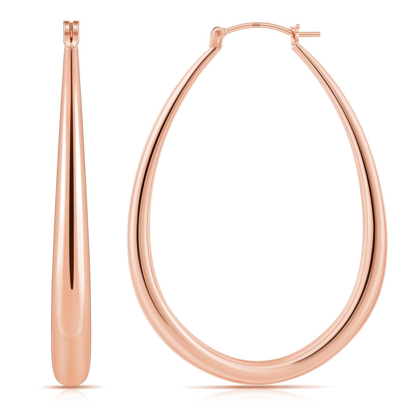Gacimy Rose Gold Chunky Hoop Earrings for Women, 14K Rose Gold Plated Oval Hoop Big Earrings with 925 Sterling Silver Post, 50mm