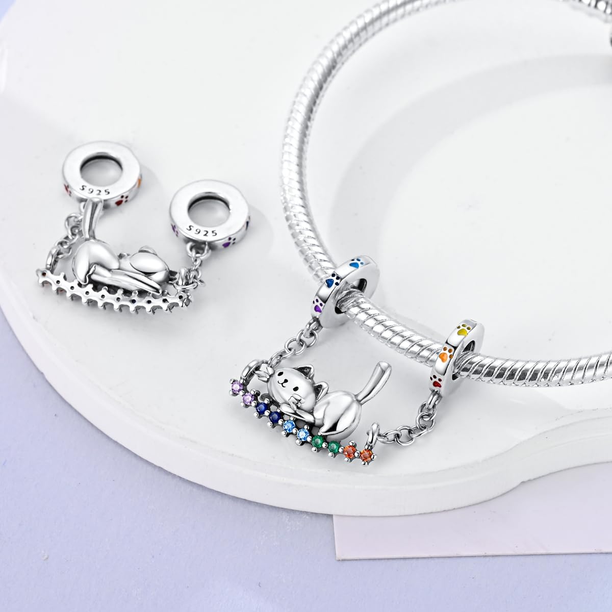 Parmuz 925 Sterling Silver Charm for Charm Bracelet Necklace Dream catcher Feathers Tassel charm lucky Chameleon cat dangle char