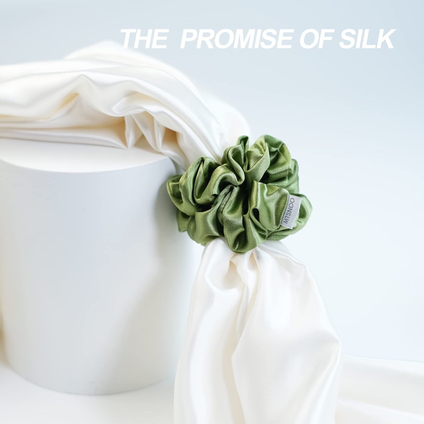 MTSNOO Silk Scrunchies, 3 Pack - 100% Pure 22 Momme Mulberry Silk Scrunchies for Curly Hair with Elastic Band, Silk Hair Ties Ro