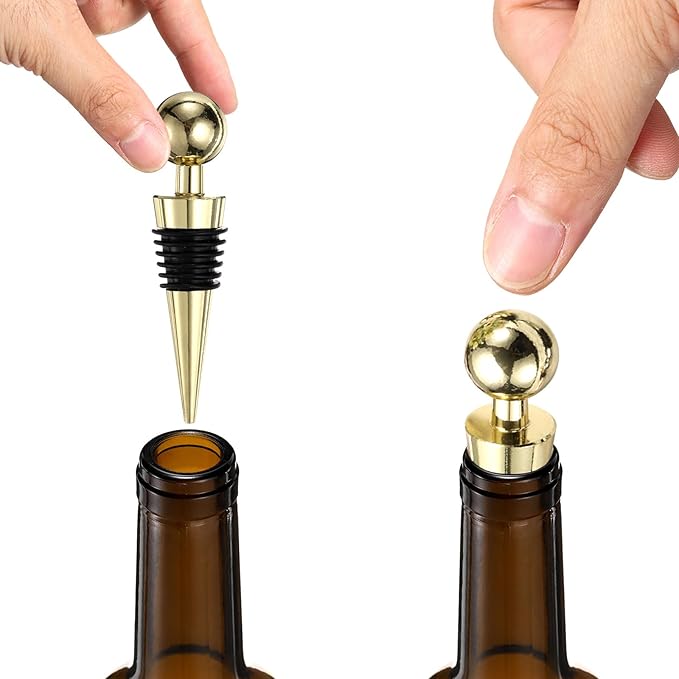 uxcell 3 Pcs Wine Bottle Corks, Vacuum Wine Bottle Stopper, Wine Stopper with Rubber Reusable Wine Corks, Suitable for Standard Bottle, Gold