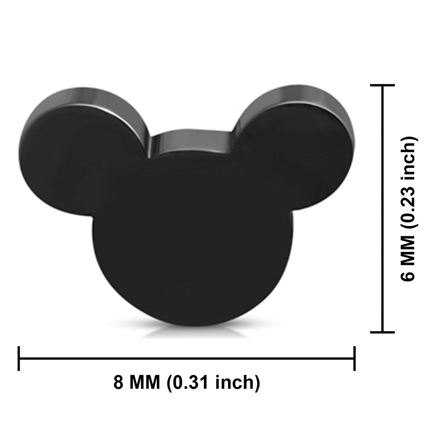 Stainless Steel Tiny Mouse Silhouette Button Stud Post Earrings (Black, Rose, Silver) 3-Color Set
