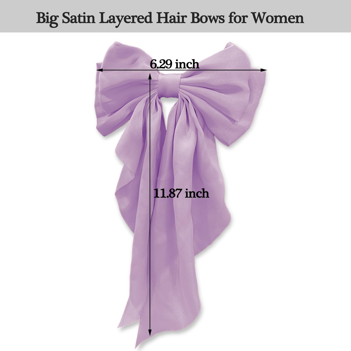 Large Bow Hair Clips with Long Tails - Ribbon Bowknot Pins Accessories for Women, Party Gifts for Girls (Purple)