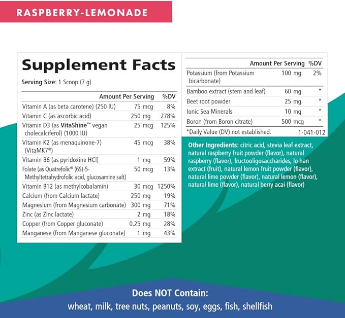 Ionic Fizz Super D-K Calcium Plus by Pure Essence - with Extra Magnesium, Vitamin D3, Vitamin K2 for Strong Bones and Stress Support - Raspberry Lemonade - 14.82oz
