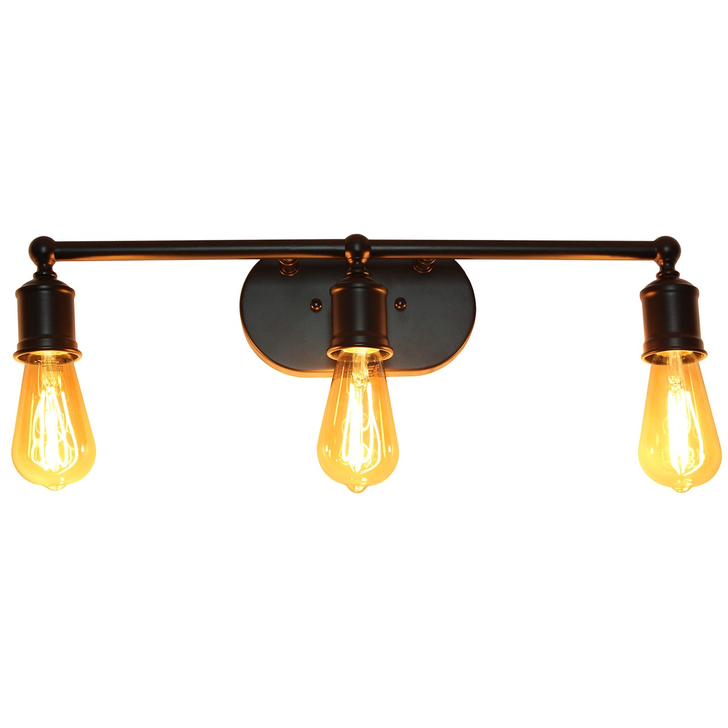 Elegant Designs VT1015-BLK Vanity Light, 3-Light, Iron, Matte Black, Exposed Edison Bulbs
