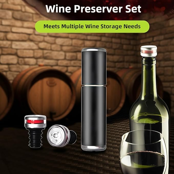 Wine Saver Vacuum Pump with 4 Stoppers, Wine Stopper & Preserver, Reusable Bottle Sealer Keeps Fresh (5)