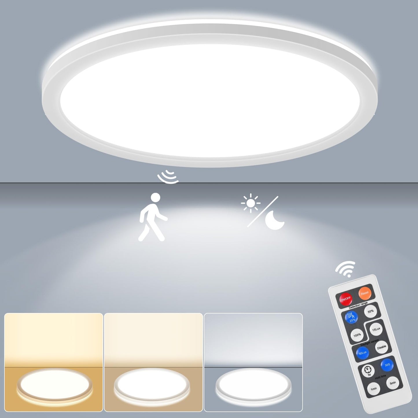 LEZOE 18W Motion Sensor LED Ceiling Light, 1800lm, 8.7Inch, IP54, Remote Control, Radar Activated, 2700K/4000K
