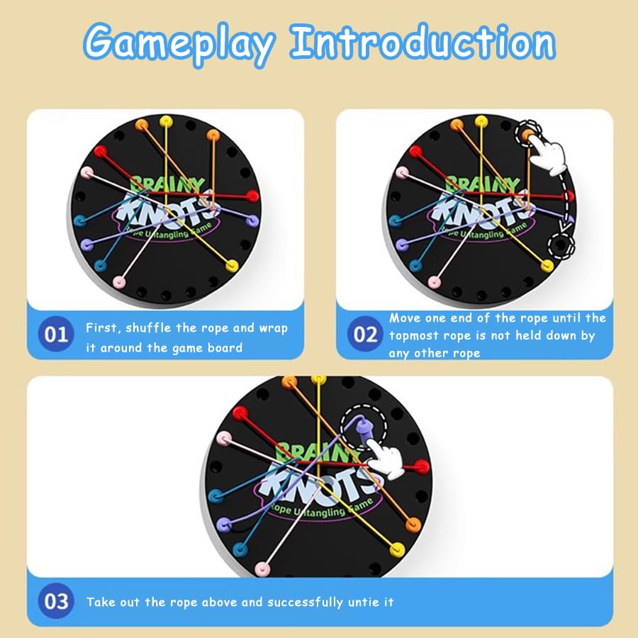 Brainy Knots Rope Untangling Game, Brain Knots Game Exercise Strategy Thinking, Puzzle Toy Strategy Board Toy Rope Untangl...