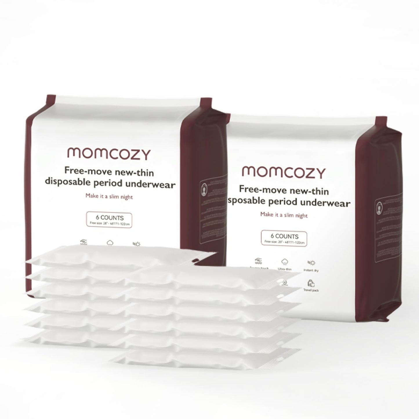Momcozy Postpartum Disposable Underwear, 12 PCS No Leak New-Thin Built-in Pad Self-Absorbent Free-Move Period Underpants for Women Mothers Moms Labor Delivery Care White