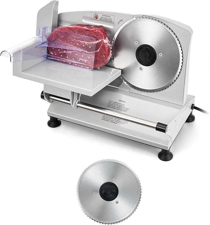 VEVOR Meat Slicer, 6.7 inch 150W Electric Deli Slicer Machine with 2 SUS420 Blades, 0-0.6 inch Adjustable Thickness, ETL Certified Home Food-Slicer for Meat, Ham, Baguett, Steak