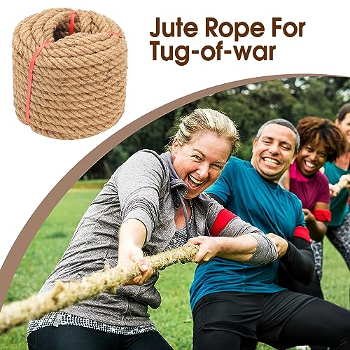 Jute Rope (1 in X 100 ft), 25mm Thick Twisted Manila Ropes,Tug of War Rope,Thick Ropes Natural Heavy Duty Hemp Rope for Sw...