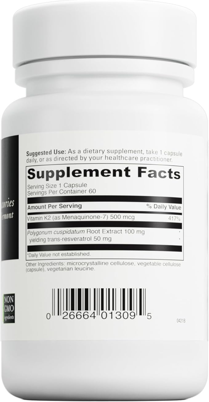 Davinci Labs Vitamin K2 & Resveratrol - Bone Health & Cardiovascular Supplement with Antioxidant Support* - Vegetarian, Gluten-Free & Soy-Free - 60 Capsules