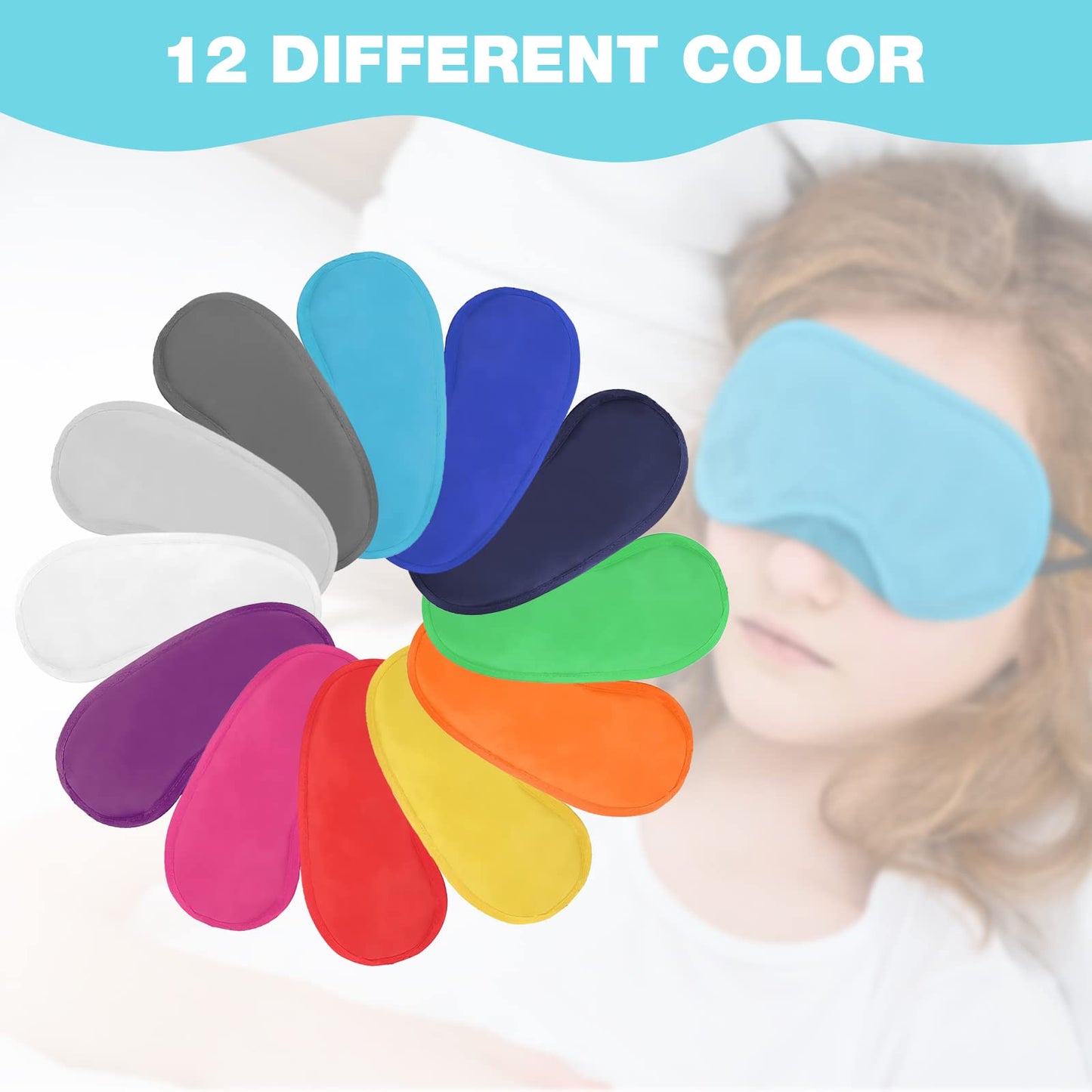 12 Pieces Multicolor Eye Mask Cover Lightweight Blindfold Sleep Mask with Nose Pad and Elastic Straps for Kids Women Men, 12 Colors
