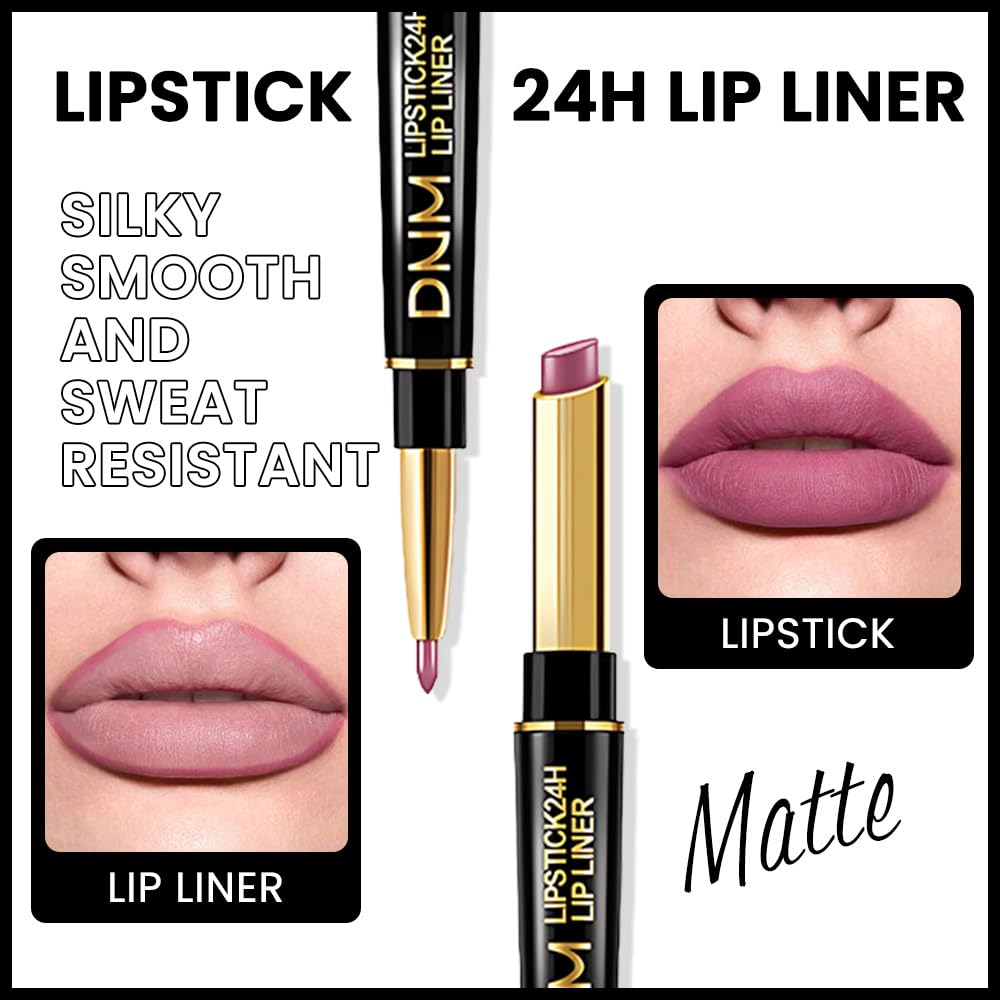 Kaely 2-in-1 Light Plum Rose Matte Lip Liner & Lipstick Combo Set Kit for Women, Magic Neutral Lipstick 24 Hours Original Lips L