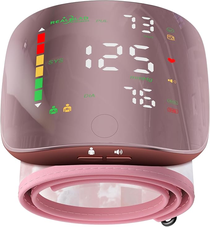 Wrist Blood Pressure Monitors for Home Use with Curved Screen, Rechargeable Bp Machine, One-Button Switch Voice and User, ...