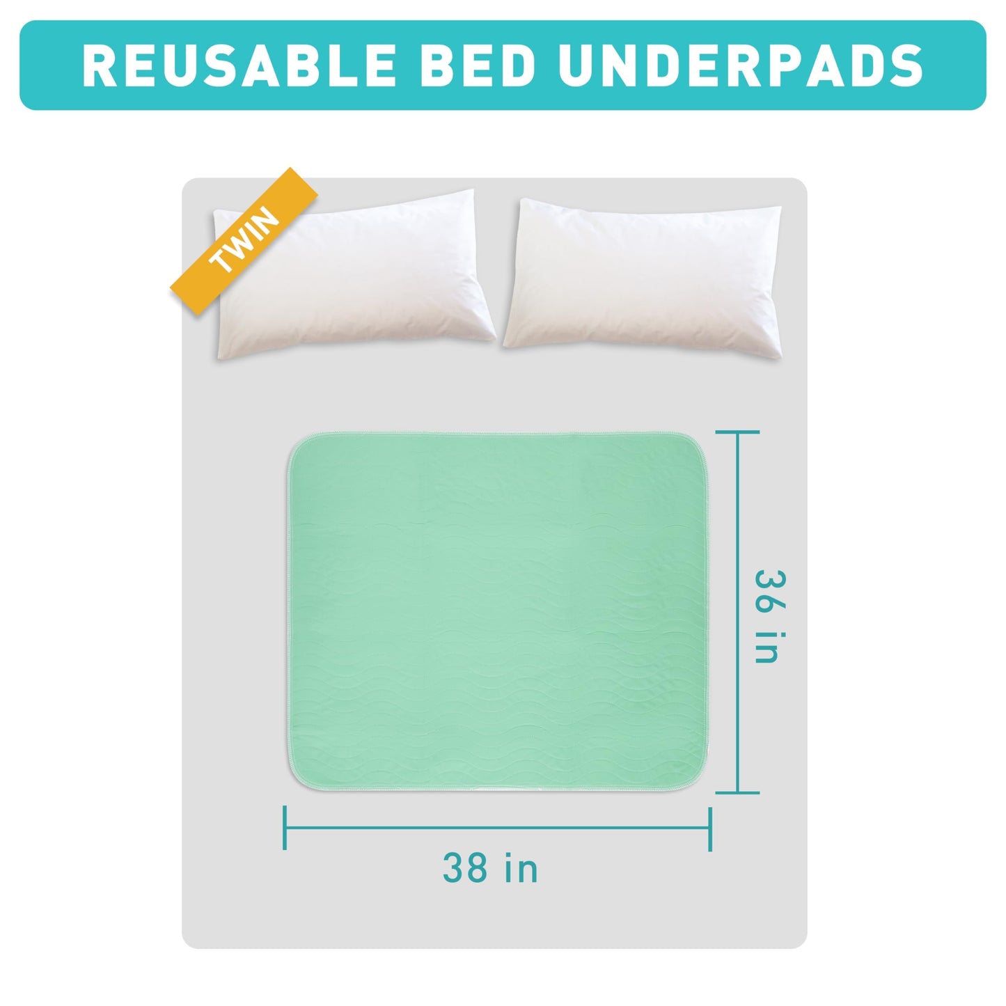 Bunlitent Washable Underpads, 36" x 38", 4 Pack - Heavy Absorbency Reusable Bedwetting Incontinence Pads for Kids, Adults, Elderly, and Pets - Waterproof Protective Pad for Bed, Couch, Sofa, Floor