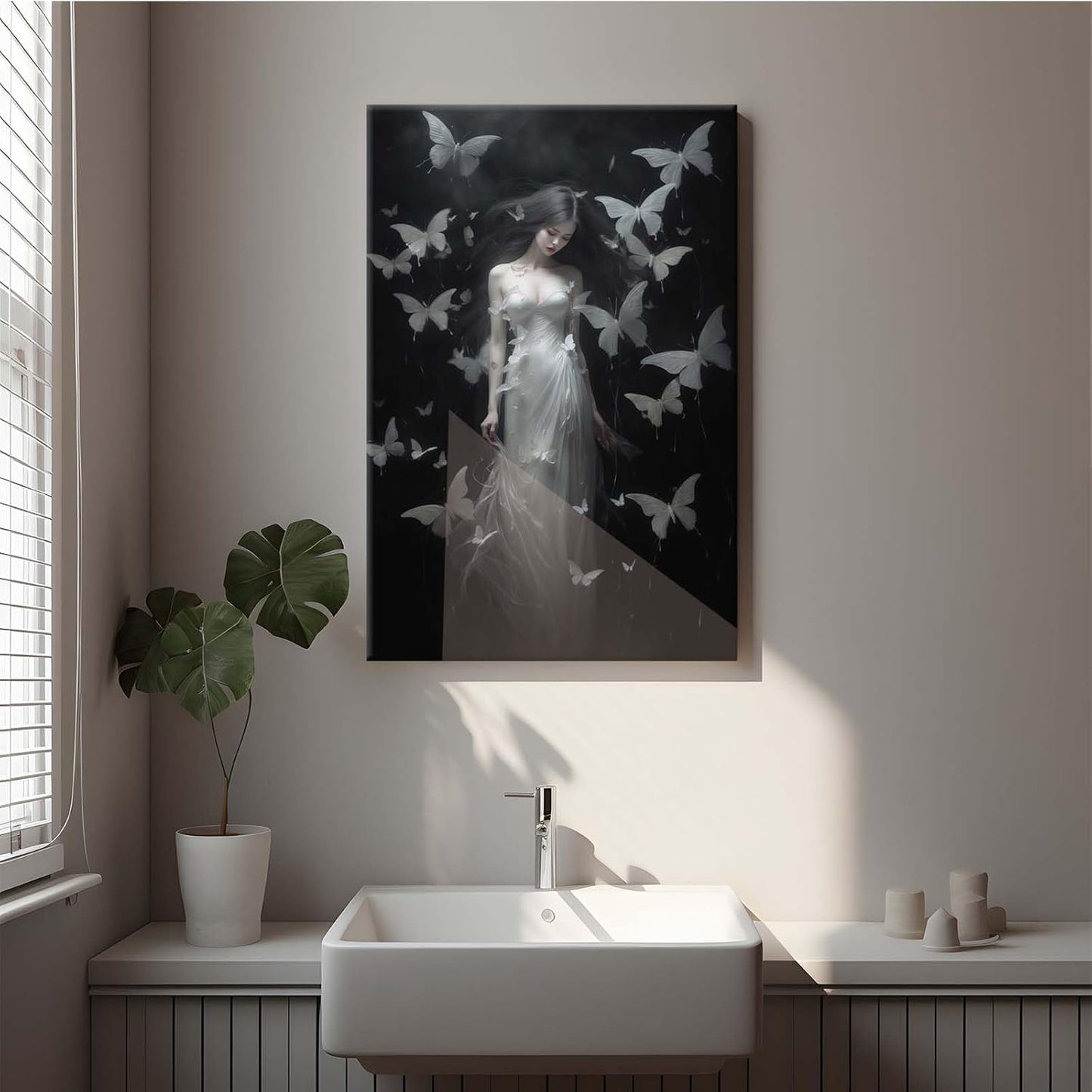 JFHCQJPK Vintage Gothic Feminine Canvas Wall Art Print Butterfly Poster Moody Female Wall Art Retro Artwork Dark College Decor for Home Bedroom12x16in Frameless