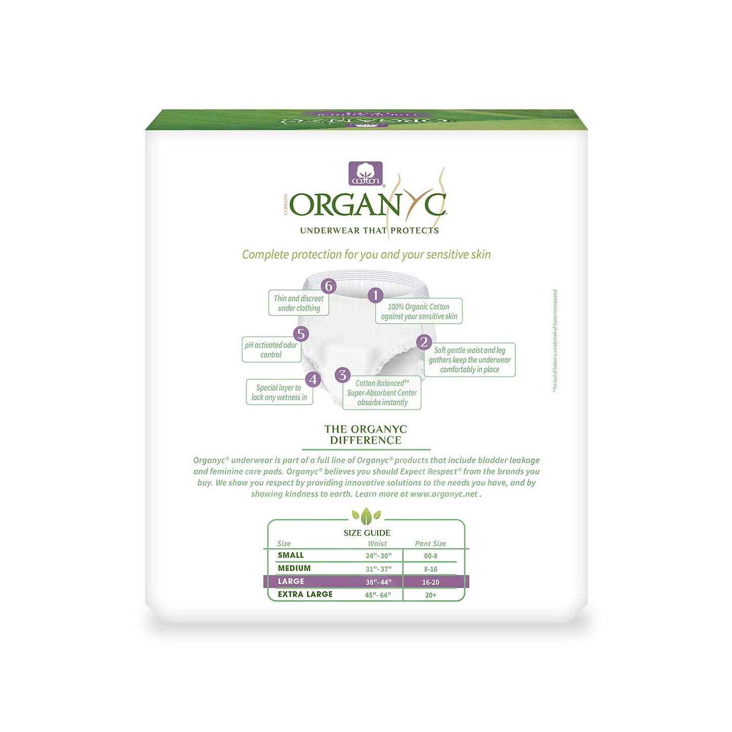 Organyc Bladder Control Underwear for Women - Organic Cotton Protective Underwear for Incontinence, Leak Protection, Odor Protection and Sensitive Skin, FSA/HSA Eligible, Large, 12 Count