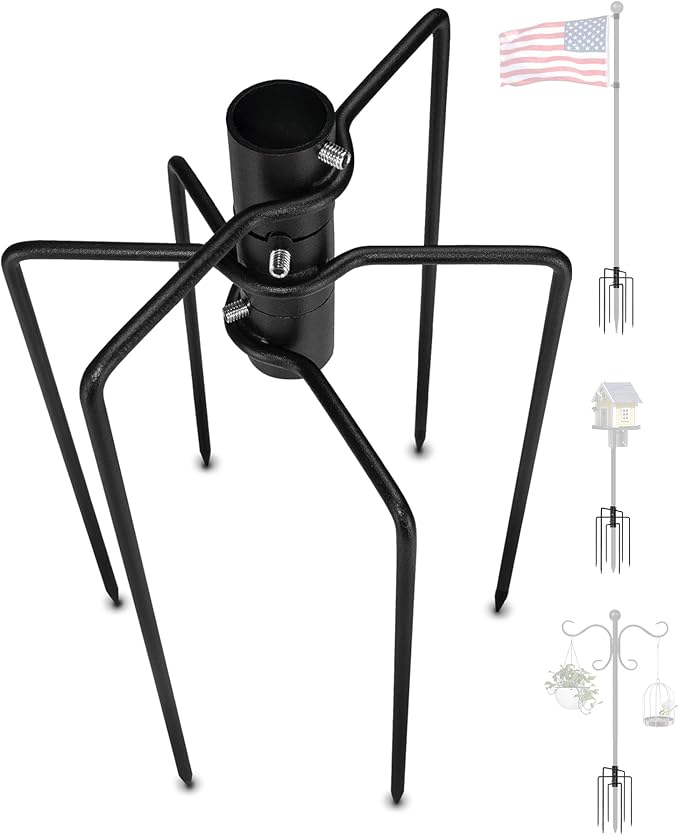 304 Stainless Steel Pole Stabilizer Stand Base: Heavy Duty with 6 Sharp Prongs for 0.7" to 1.1" Outdoor Bird Feeder House ...