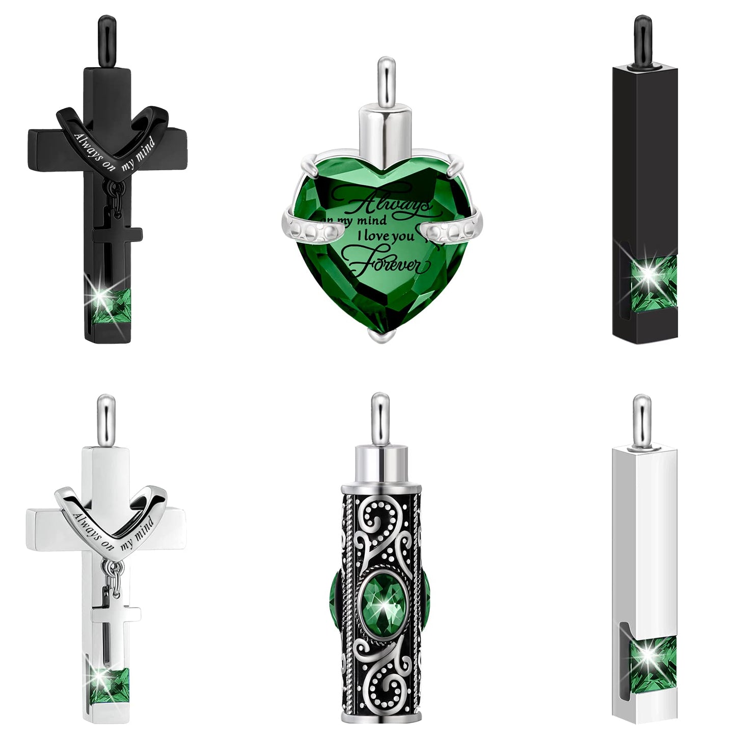 Fumete 6 Pcs Ashes Necklace Urn Jewelry for Human Ashes Memorial - Men & Women Pendant(Green)