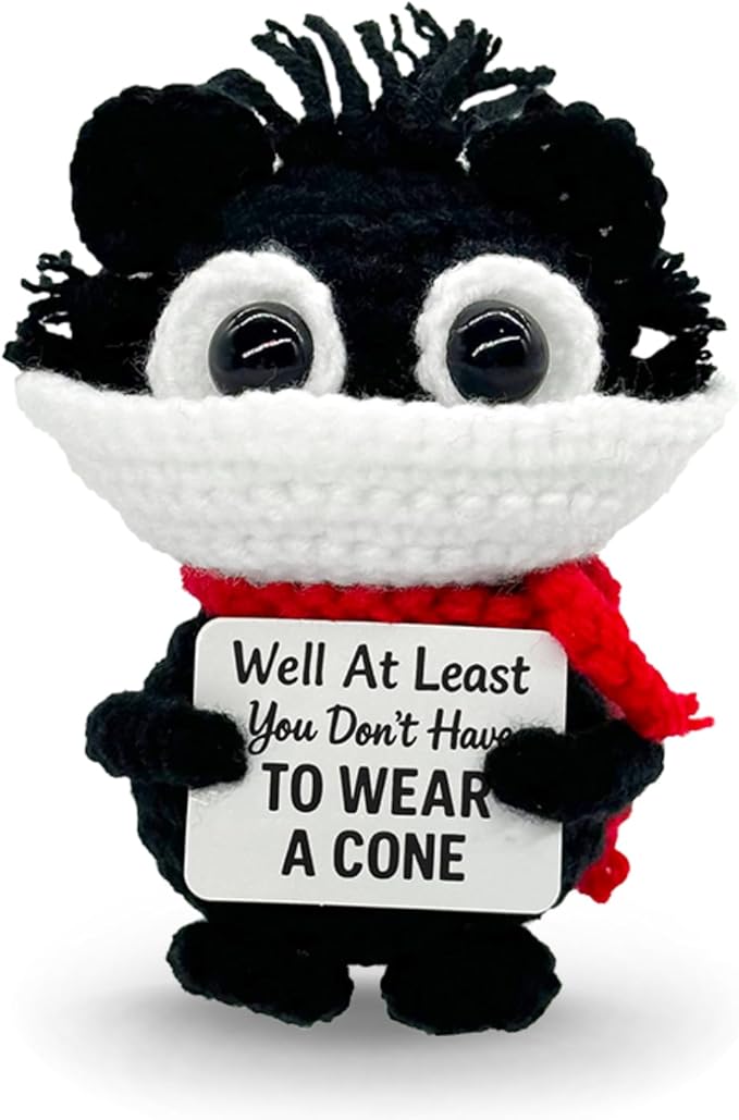 LUDEONA Well at Least You Don’t Have to Wear a Cone – Funny Crochet Cat Plush – Handmade Emotional Support Gift for Surger...