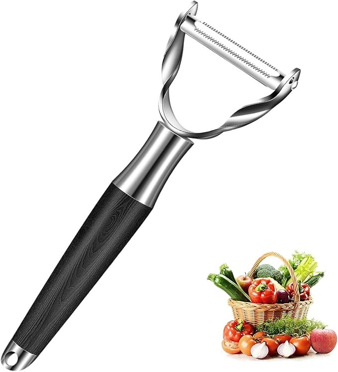 Peeler Sharp Stainless Steel Blade and Anti-slip Wooden Handle – Efficient Kitchen Gadget for Vegetables, Fruits, Potatoes, Carrots, and Apples