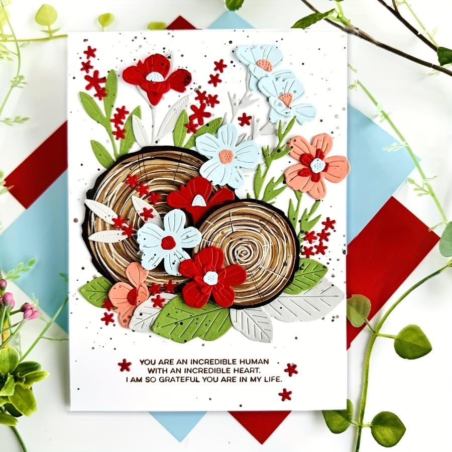 Flowers Metal Cutting Die for Scrapbooking - Cut Stencils for DIY Scrapbook Photo Album Decorative Paper Card, Card Making Supplies, Stencils & Crafting Die Cut (Wood & Flower 7.9 x 4.1 in)
