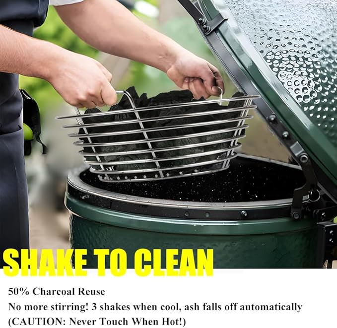 Stainless Steel Charcoal Ash Basket for Large Big Green Egg & Kamado Joe Classic, Lump Charcoal Basket with Divider,Accessories for Big Green Egg