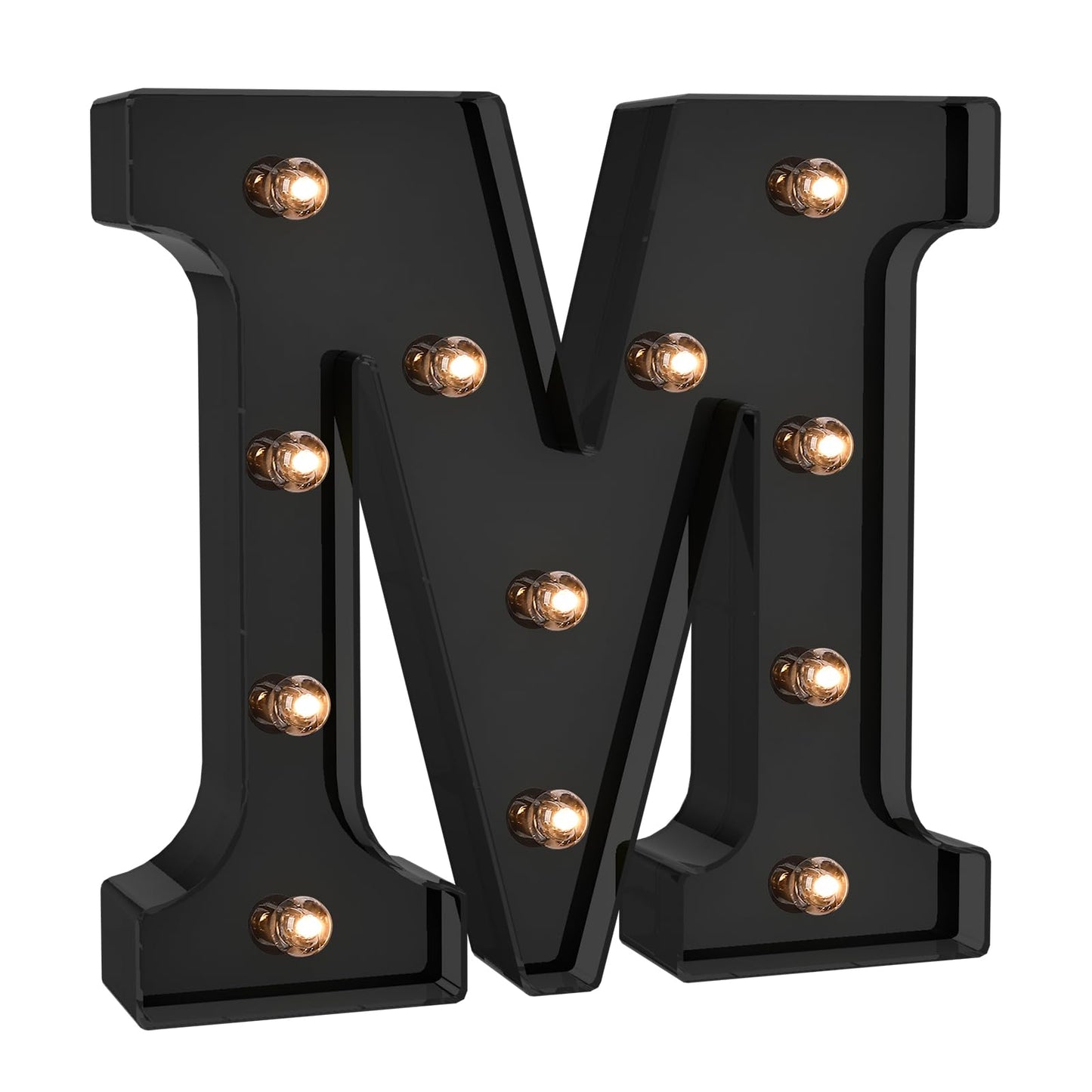 Foaky Black LED Letter Lights - Battery Operated, M Size, Plastic Material for Room Decor, Wedding, Party