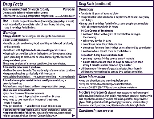 Prilosec OTC, Omeprazole Delayed Release, Acid Reducer, Treats Frequent Heartburn for 24 Hour Relief, 1 Doctor Recommended Brand, 42 Count (Pack of 2)