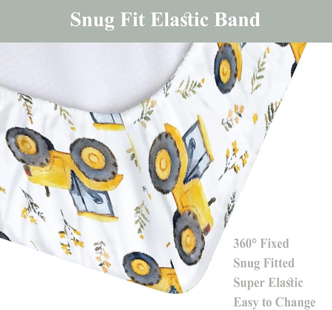 Watercolor Yellow Tractors Baby Changing Pad Covers for Boy Girl Farm Tractors Boho Leaves Fitted Change Table Mats Farm Life Soft Diaper Change Table Cover Sheets for 32''×16'' Contoured Pad