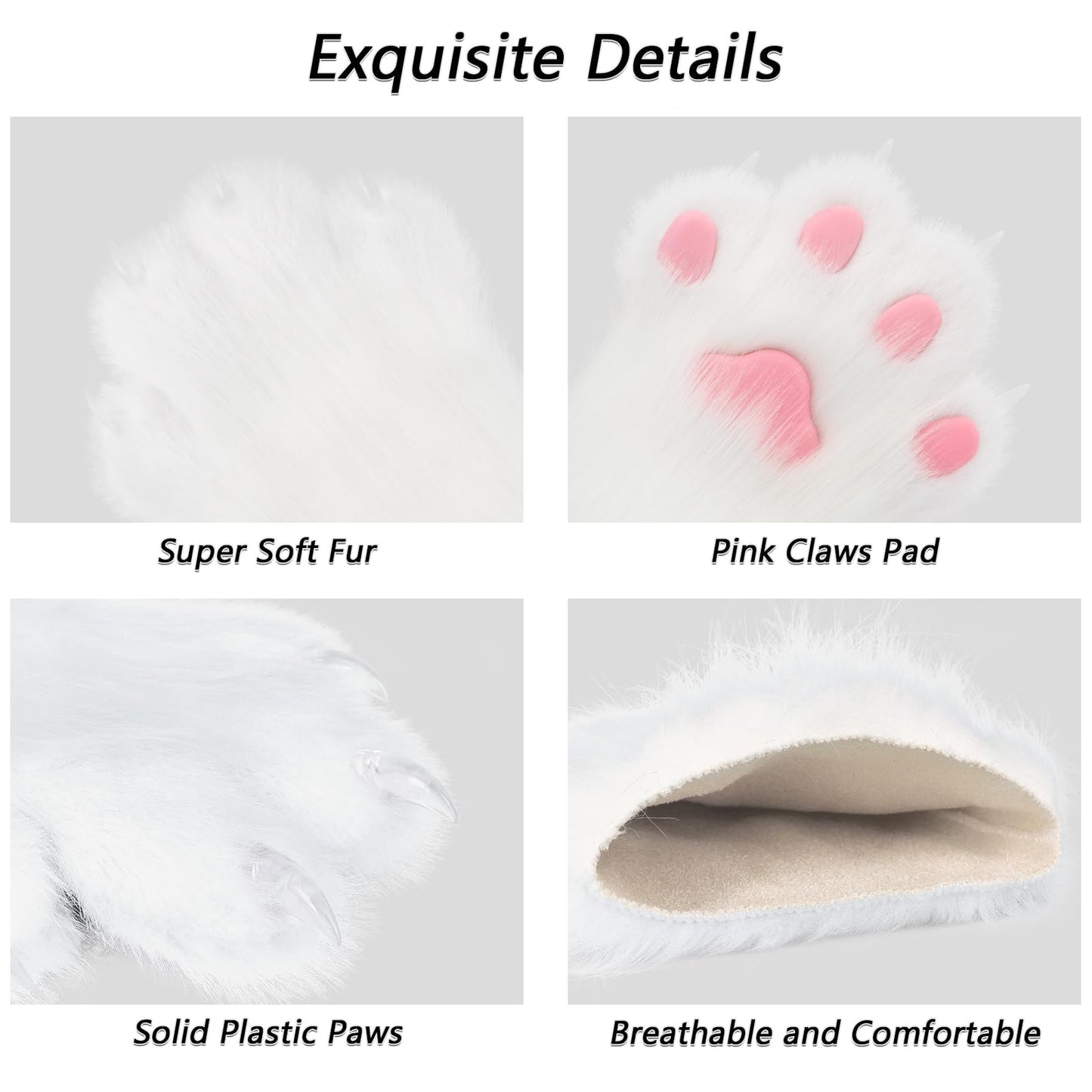 hbbhml Faux Fur Plush Furry Cat Claw Gloves Fursuit Animal Fox Paws Mittens Halloween Cosplay Costume Accessories for Adult