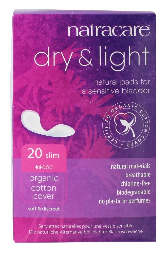 Natracare Dry & Light, Slim, Natural and Absorbent Pads with Organic Cotton Cover for Light Urinary Incontinence (6 Pack, 120 Pads Total)