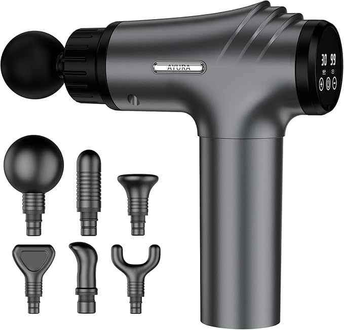AYURA Massage Gun Deep Tissue, Muscle Massager Gun for Pain Relief, Percussion Massage Gun with 30 Speeds & 6 Heads, Porta...