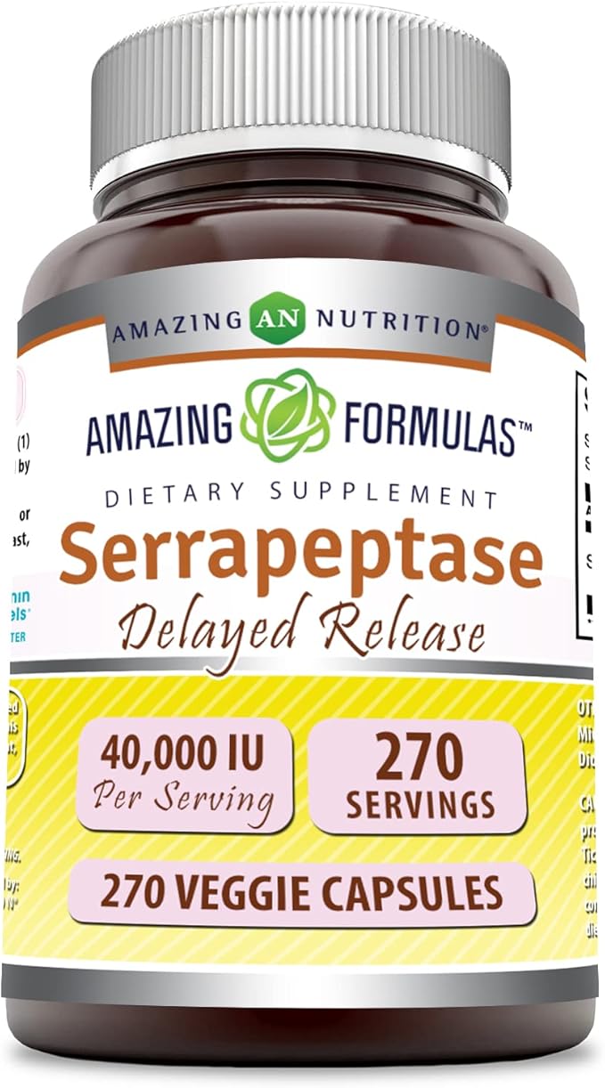 Amazing Formulas Serrapeptase Supplement | 40,000 IU | Veggie Capsules | Non-GMO| Gluten Free | Made in USA (270 Count)
