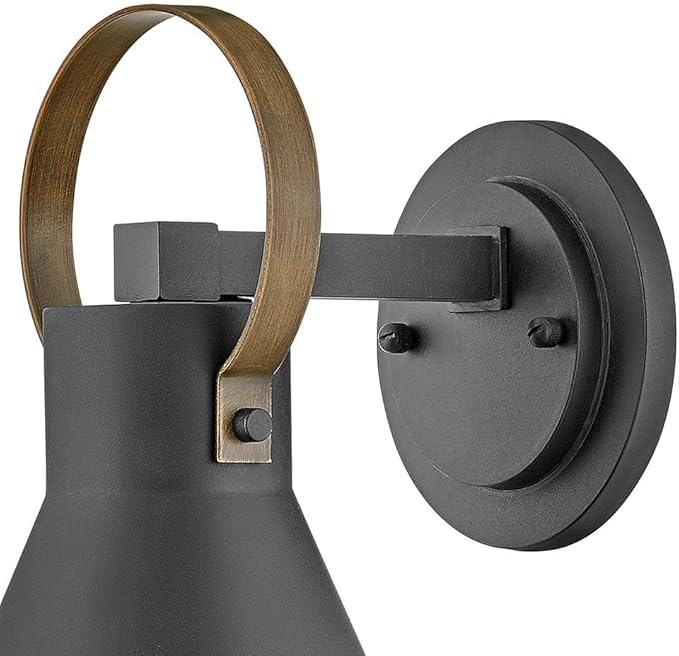 Hinkley Winnie Medium Wall Mount Outdoor Lantern - Coastal Elements, Dark Sky, 1-Light, Tapered Design, Bulb Included, Composite Material - Museum Black with Brass Accents