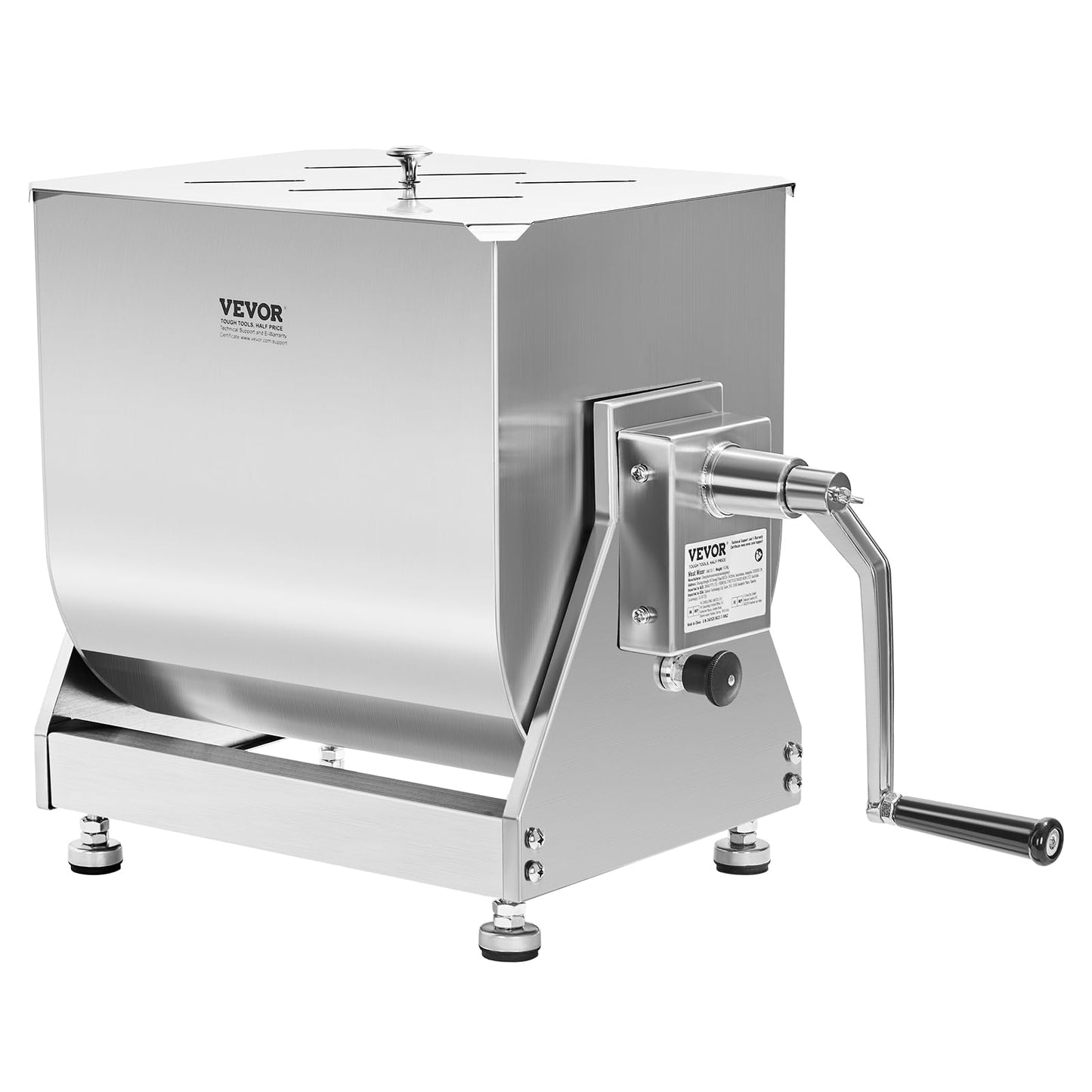 VEVOR Manual Meat Mixer, 80 Pound Capacity Tilt Tank Meat Mixer, Stainless Steel Meat Processing Equipment, Sausage Mixer Machine with Lid and Handle, Ground Beef Hand Mixer, Silver