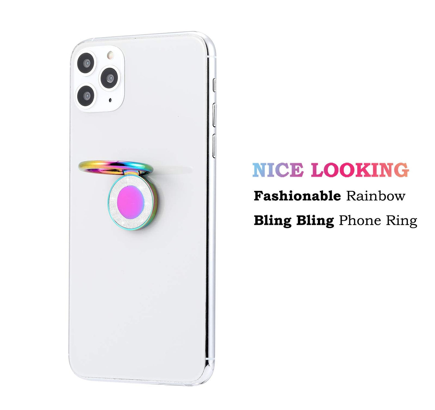 Lenoup Rainbow Glitter Bling Bling Phone Ring Holder,Iridescent Sparkle Phone Ring Kickstand,Cell Phone Finger Ring Grip For Alm