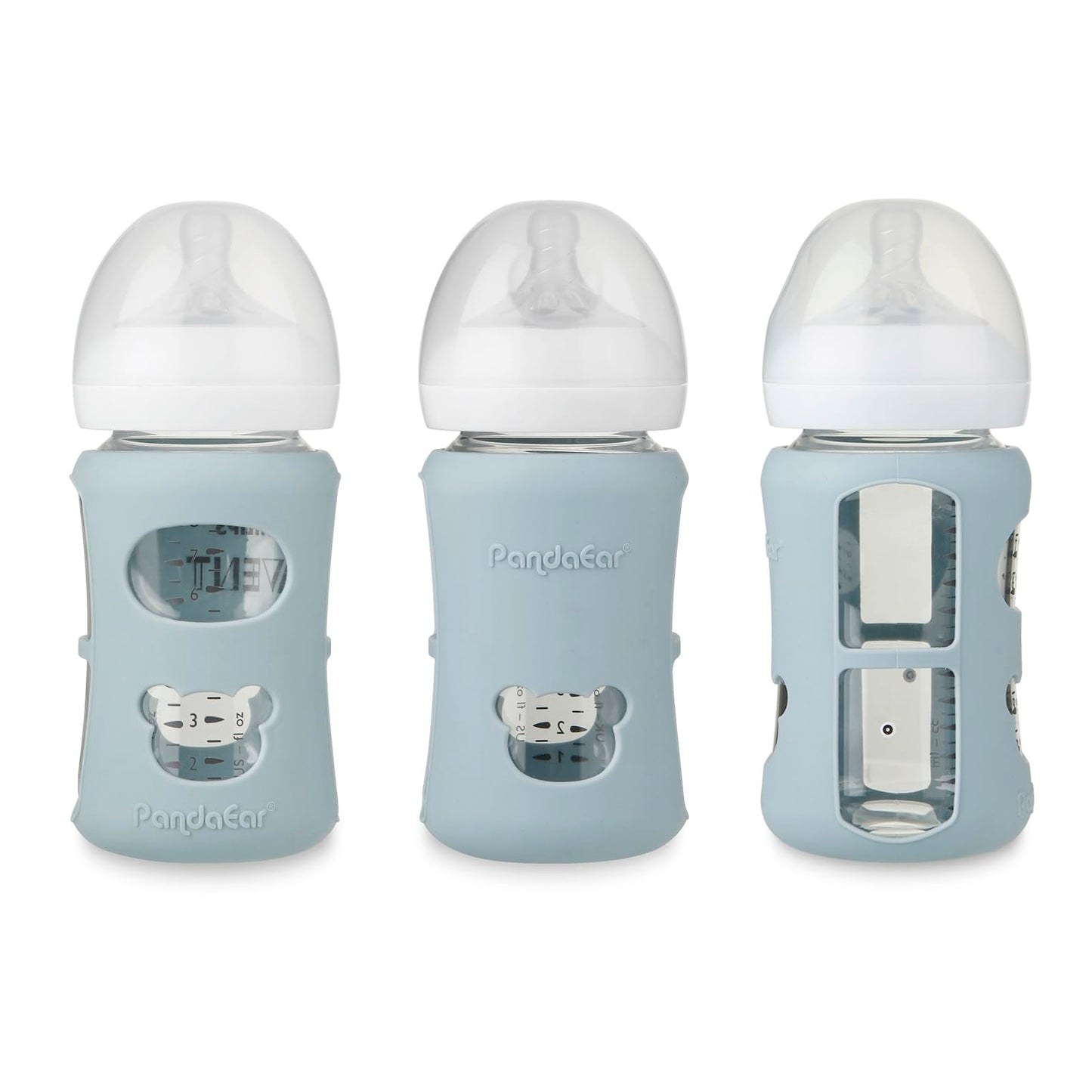 PandaEar 3 Pack Silicone Sleeves for Philips Avent Natural Glass Baby Bottles 8 oz, Shatterproof & Heat Resistant Bottle Holder, BPA-Free, Compatible with 8 oz Avent Glass Bottles, Blue Green Beige