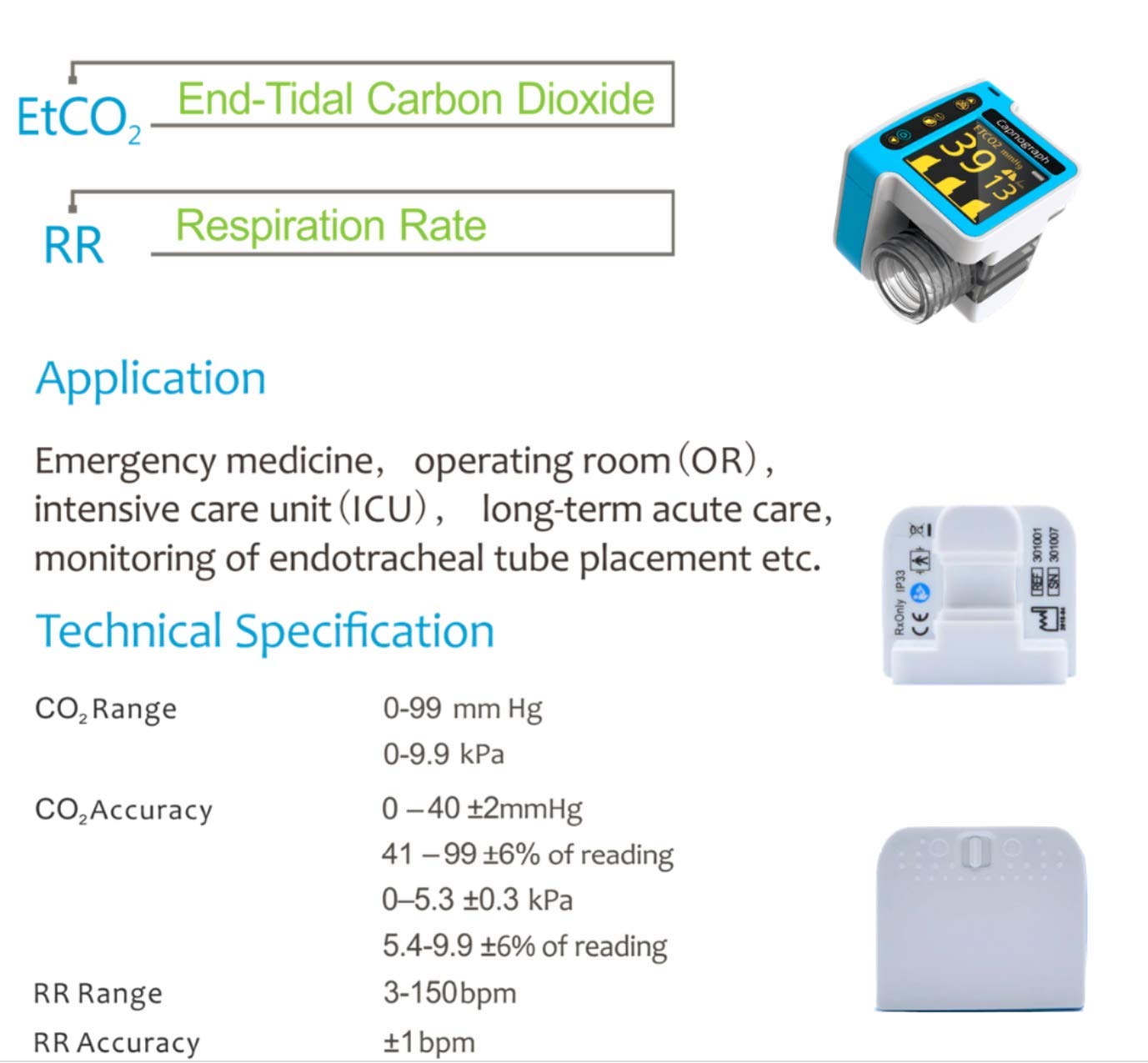24 Hours Trend Palm Mini End Tidal CO2 Digital Monitor EtCO2/CO2 Monitor
