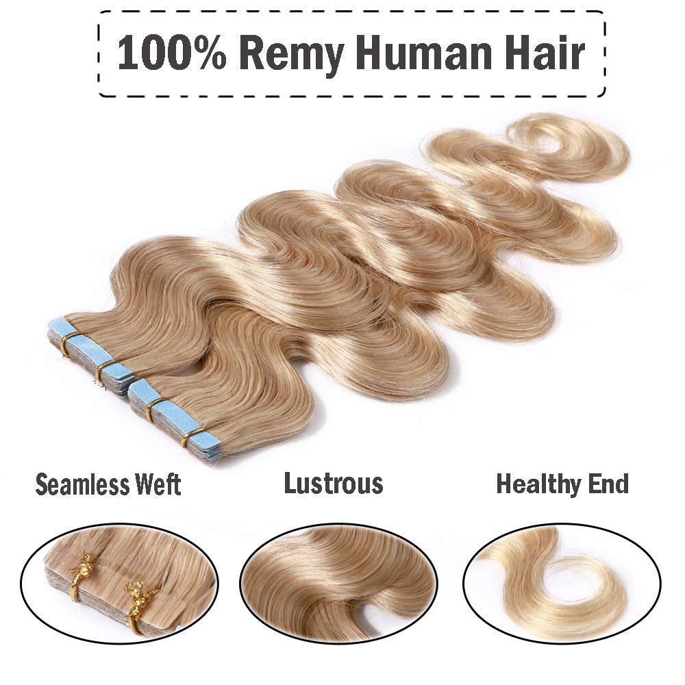 Hairro 22 Inch Tape in Human Hair Extensions Wavy Thin Long Hair 50g 20pcs/pack Seamless Skin Weft Glue in Body Wave Human Hairp