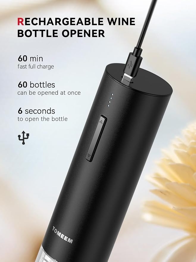 Rechargeable Electric Wine Gift Set - Aerator, Vacuum Stoppers, Foil Cutter and Bottle Opener for Home Bar and Outdoor Parties