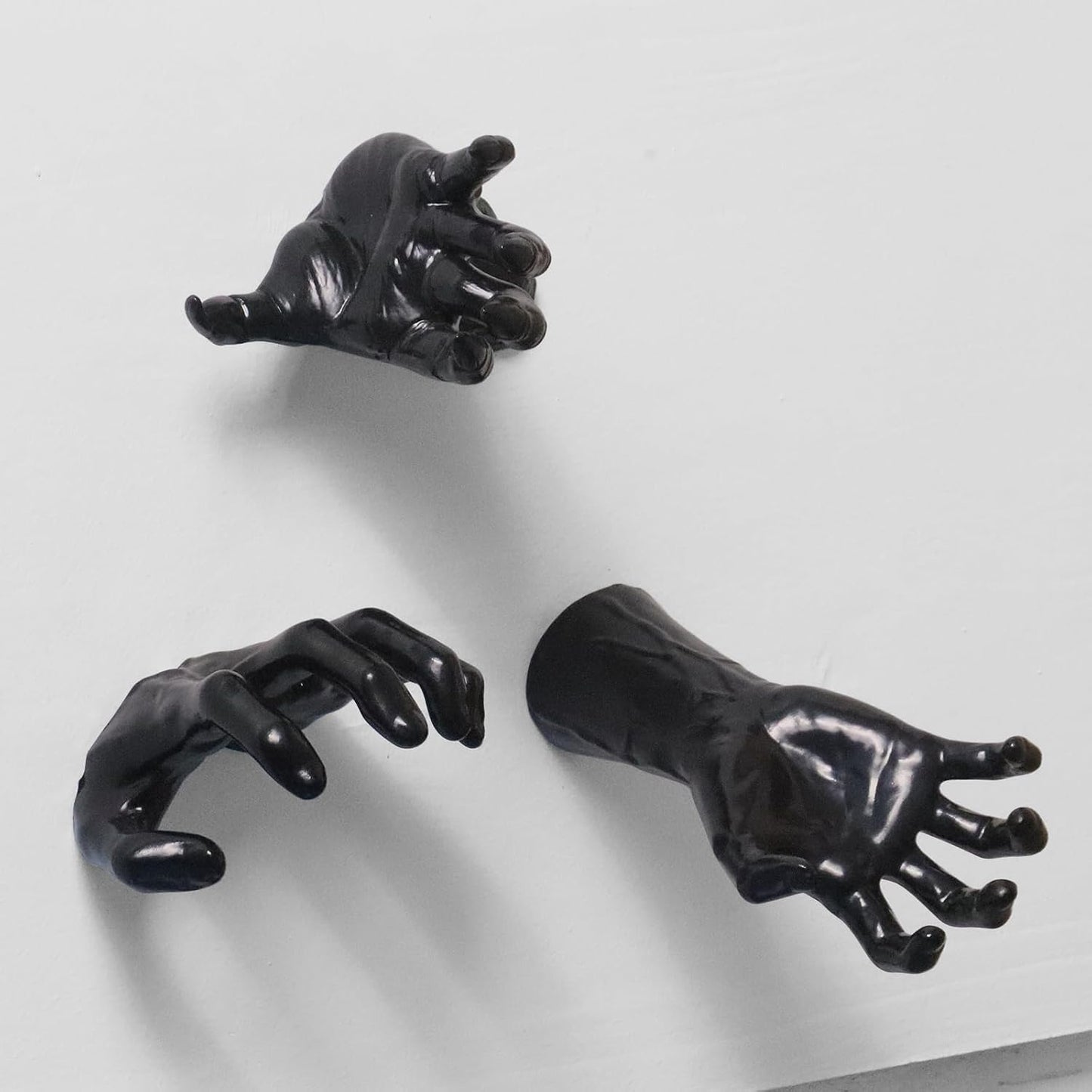 Halloween Decorations, 3 Pack Wall Mounted Creepy Reaching Hands with LED Candles, Life-Sized Horror Wall Hands for Gothic Wall Decor Outdoor/Indoor (Style 2)