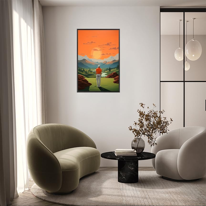 Trendy Golf Course Poster Golf Theme Canvas Wall Art Aesthetic Sunset Sports Landscape Pictures Prints Painting For Living Room Bedroom Office Wall Decor 16x24in Wframed