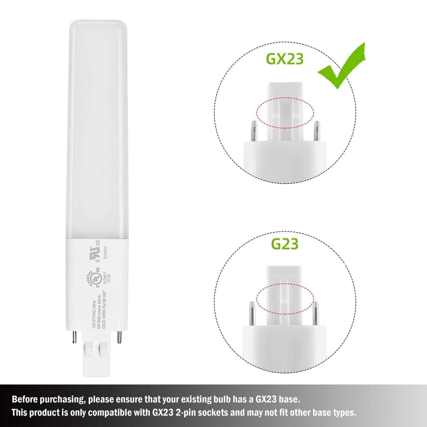 Legental Gx23 Led Bulbs, 6W (13W Cfl Equivalent), 2-Pin Pl, Warm White 3000K, 2 Pack, Ul Listed, Plastic