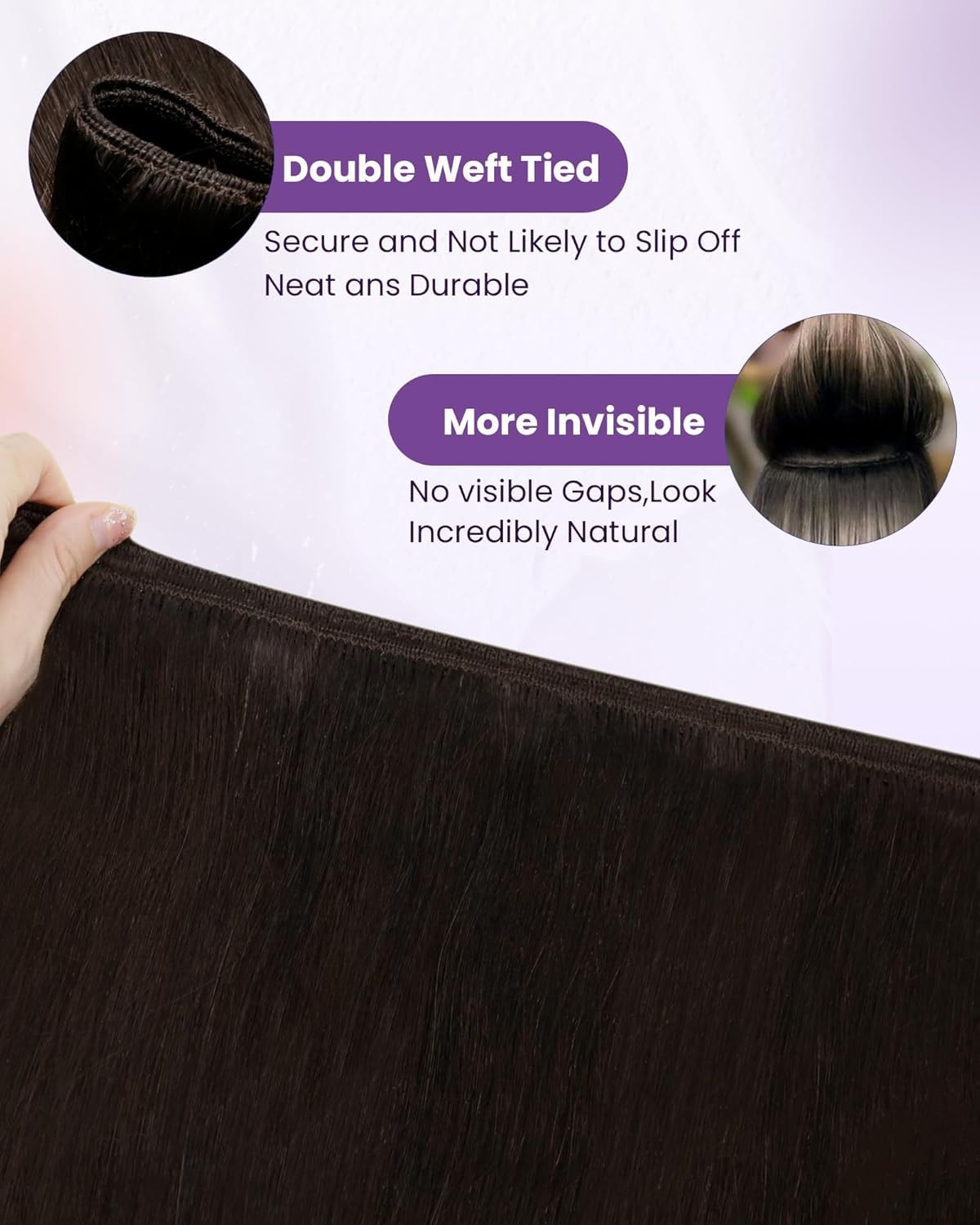 LaaVoo Weft Hair Extensions Human Hair Brown Ombre Sew in Extensions for Women Double Weft Extensions Real Human Hair Dark Brown